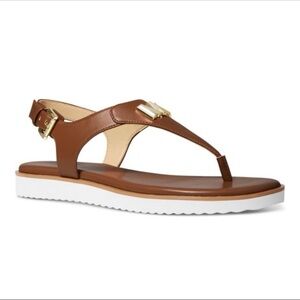 Michael Kors Brown Leather Sandals with Gold Accents